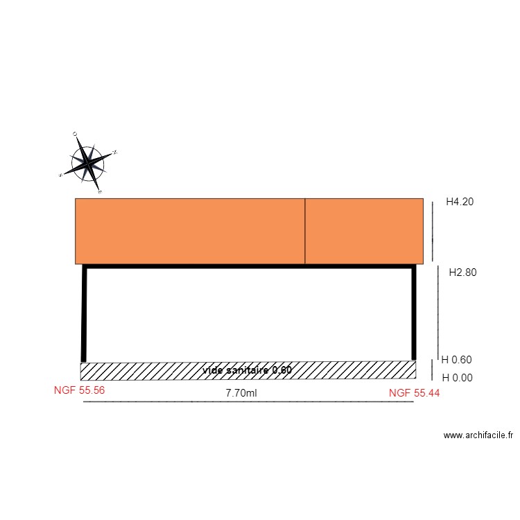 Facade est                 chalet 59. Plan de 1 pièce et 10 m2