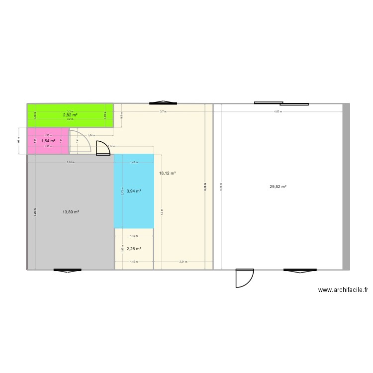 LOUANNE. Plan de 7 pièces et 72 m2