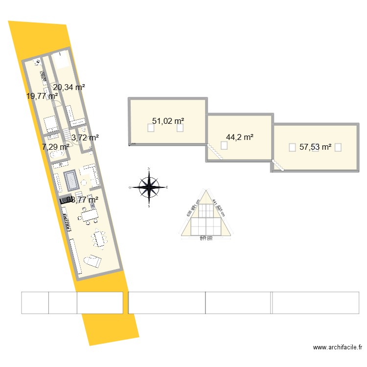 Maison en A Onville. Plan de 8 pièces et 298 m2