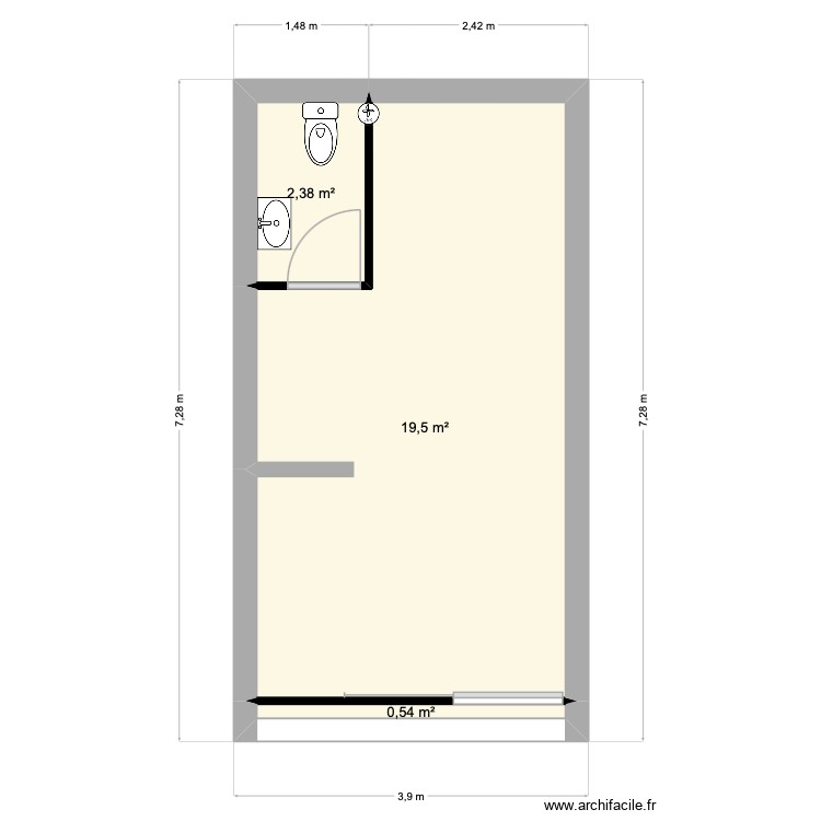 Bureau projet Vincent. Plan de 3 pièces et 22 m2