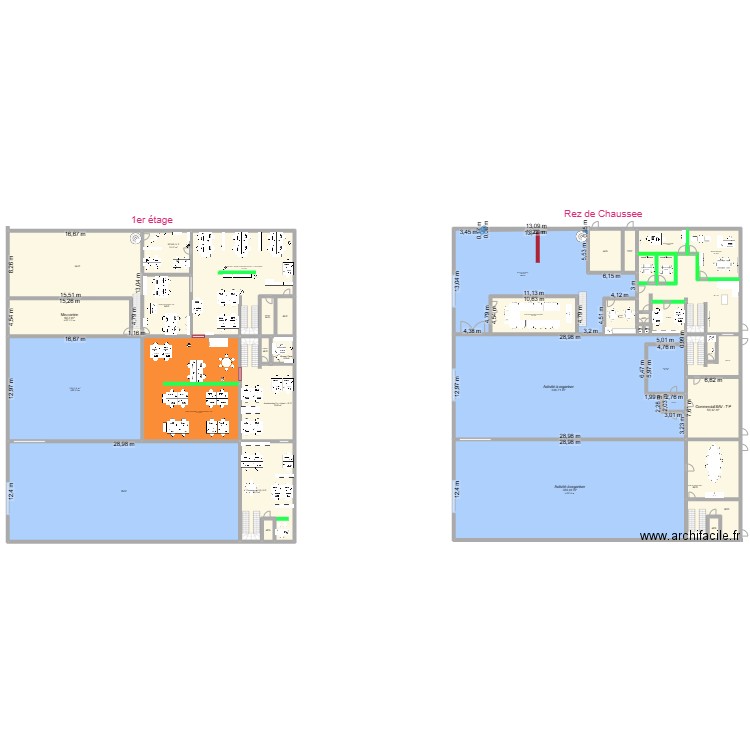 Bureaux Orona REZ. Plan de 40 pièces et 2675 m2
