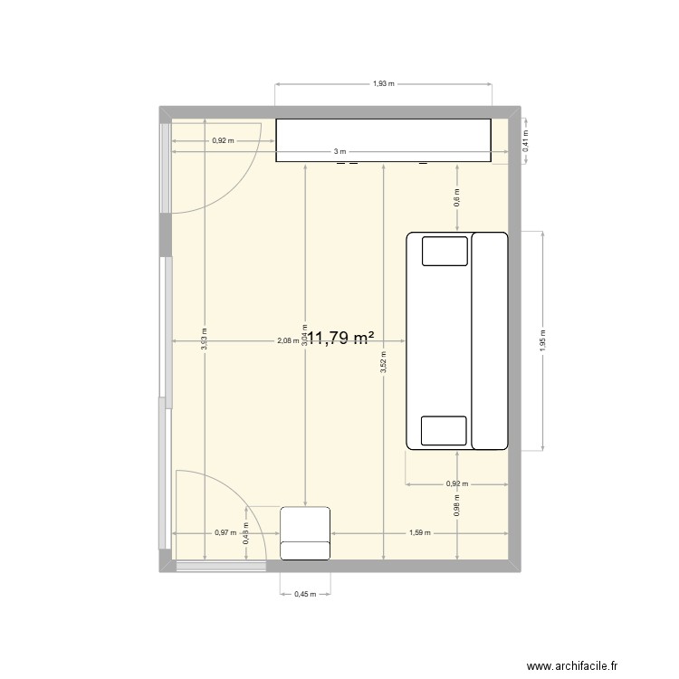 chambre enfants. Plan de 1 pièce et 12 m2