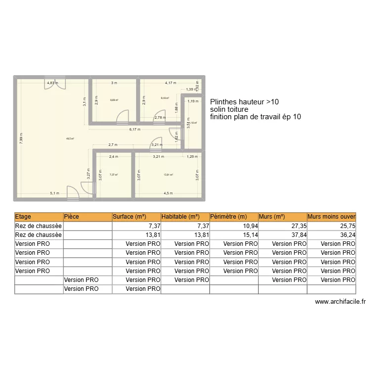 Plinthes severine. Plan de 6  et 93 m²