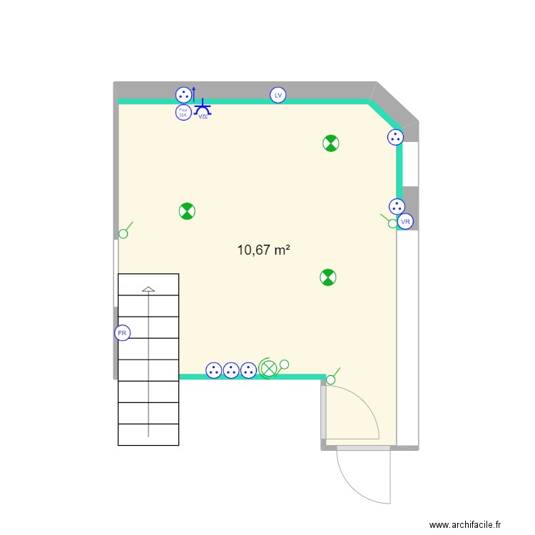 Cuisine Cornet. Plan de 1 pièce et 11 m2