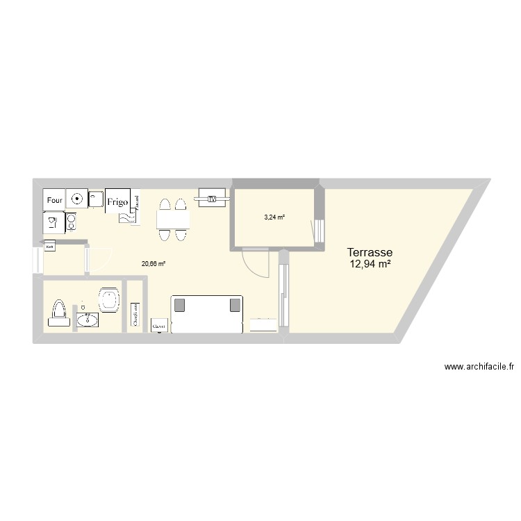lgm. Plan de 2 pièces et 13 m2
