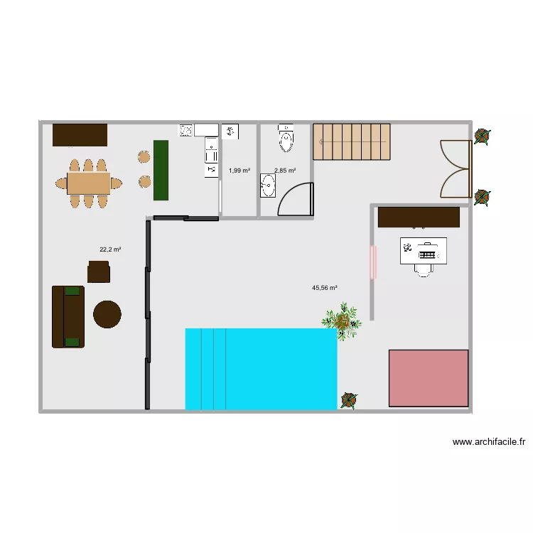 Riad. Plan de 4  et 73 m²