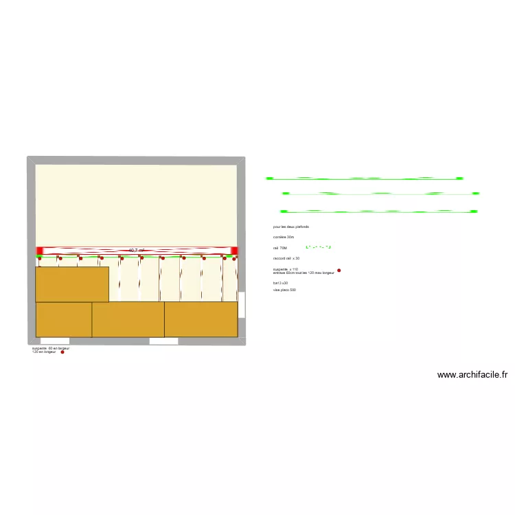rdc Sonnac salon  pose rail et plafond ba13. Plan de 