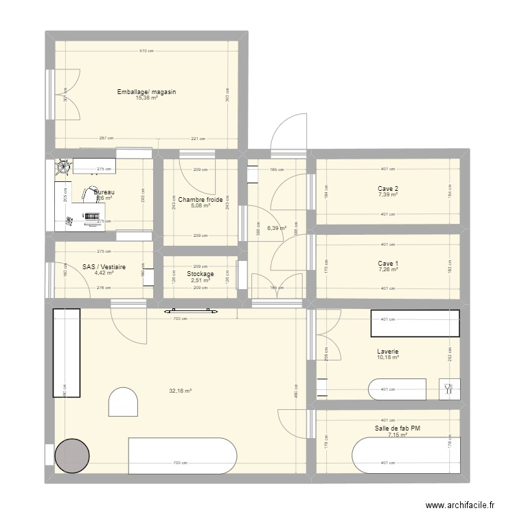 Fromagerie Eliane . Plan de 11 pièces et 104 m2