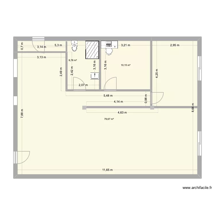 projet atelier. Plan de 3  et 99 m²