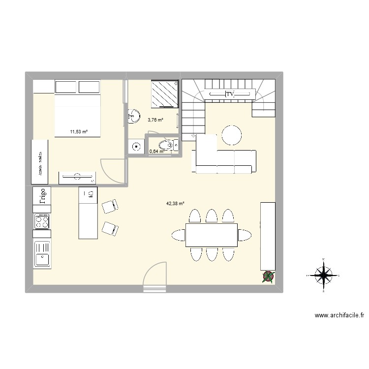 Maison Melgven 1er jet. Plan de 4 pièces et 58 m2