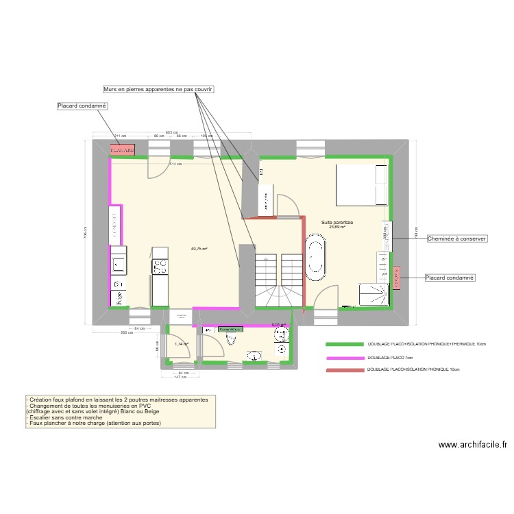 Agencement Rez-de-chaussée Maison Cheilly Les Maranges. Plan de 4 pièces et 66 m2