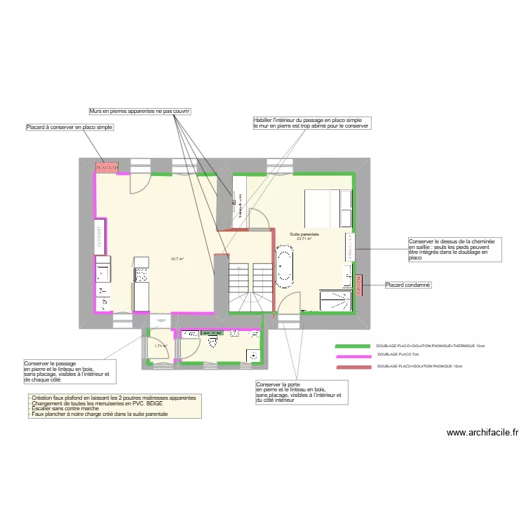 Agencement Rez-de-chauss&eacute;e Maison Cheilly Les Maranges. Plan de 4  et 66 m²