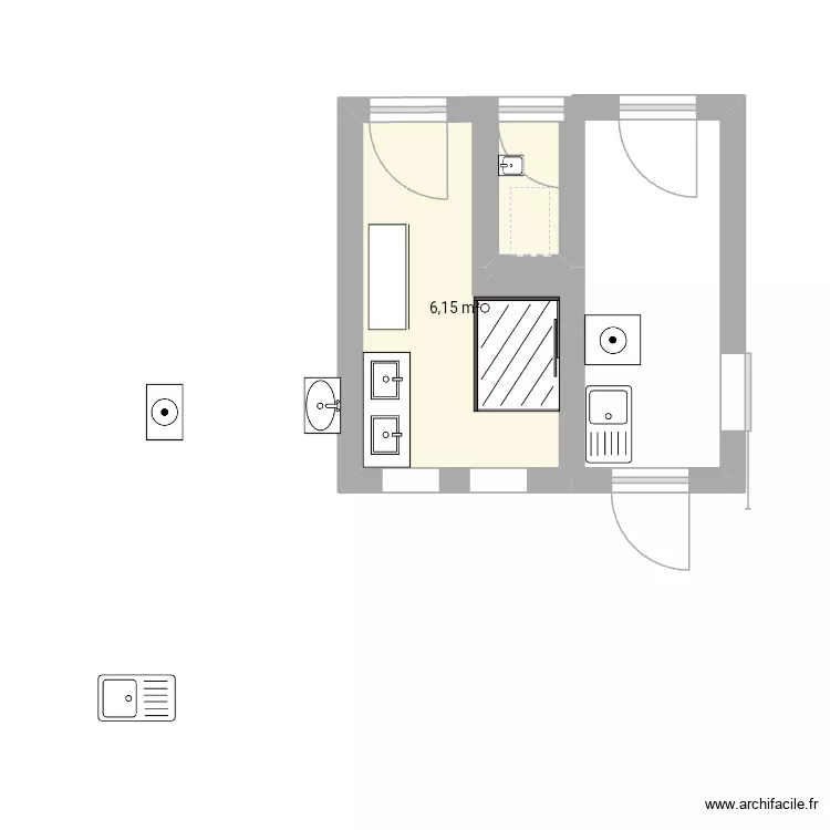 SDB  ch&ecirc;ne v1. Plan de 1 pièce et 6 m²