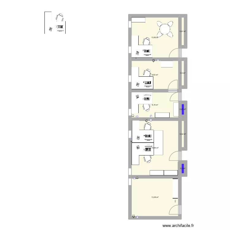 Bureaux Syndicats VGL. Plan de 10  et 66 m²