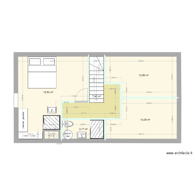 PAM HC etage 2. Plan de 5 pièces et 50 m2