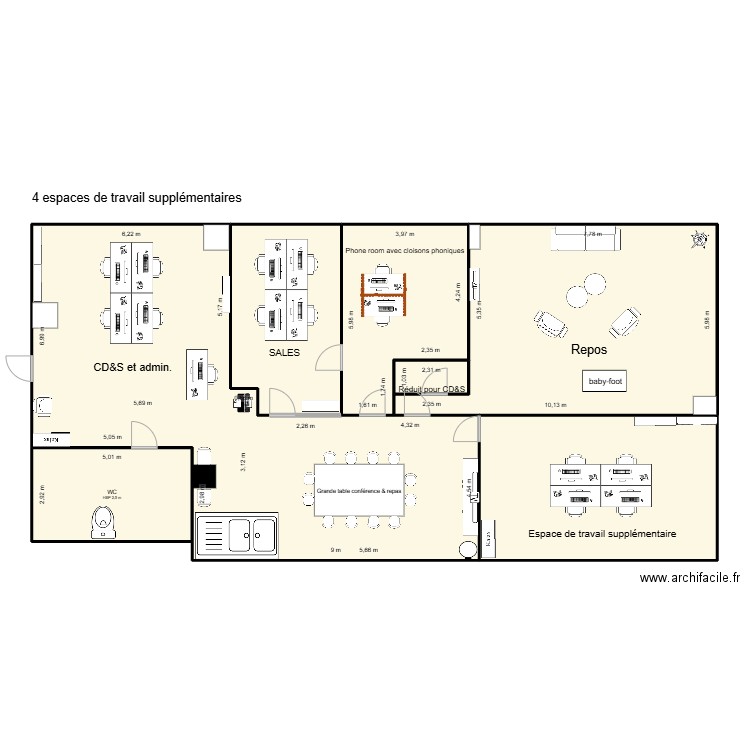 Aménagement des bureaux LS-3. Plan de 7 pièces et 222 m2
