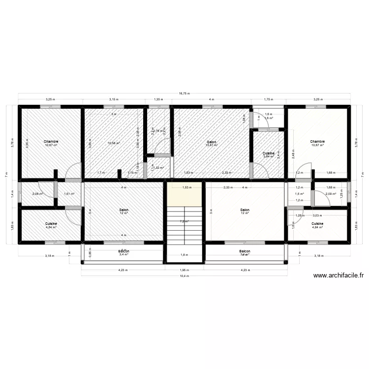 3 Studios par niveau. Plan de 19 pièces et 110 m²
