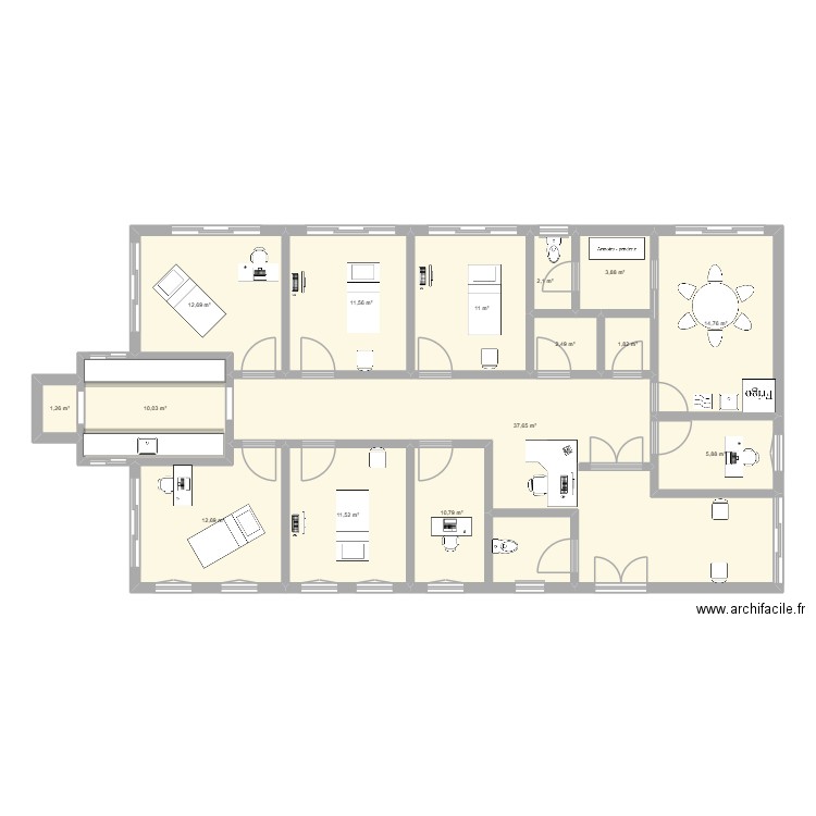 cab 3. Plan de 15 pièces et 150 m2