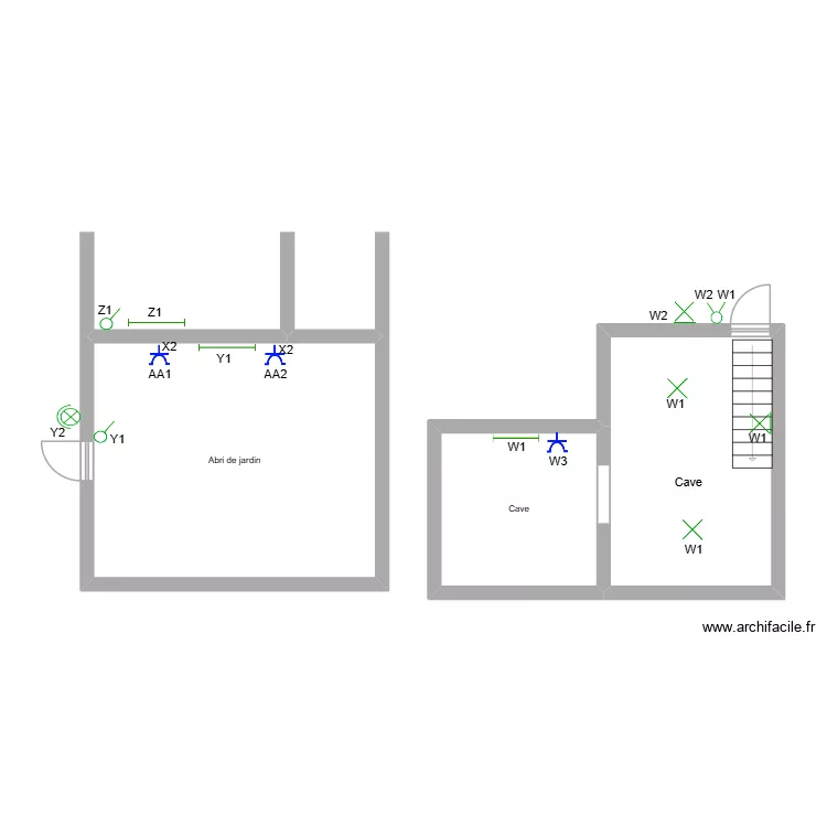 Plan Maison Thierry Cave + Abri de jardin. Plan de 3  et 54 m²