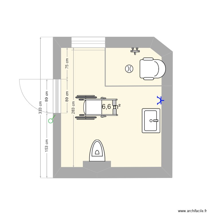 van sam sdb. Plan de 1 pièce et 7 m2