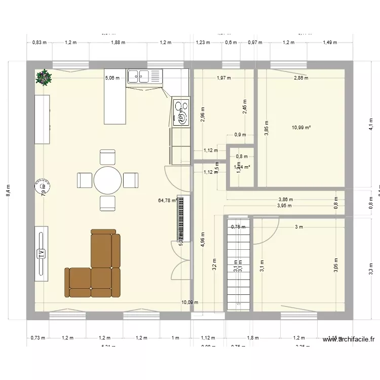 Maison 3. Plan de 3 Pièces et 77 m²