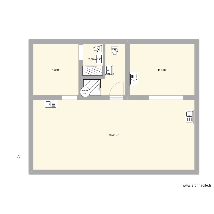 wc lokal. Plan de 5 pièces et 65 m2