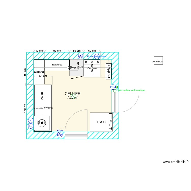 CELLIER. Plan de 1 pièce et 7 m2