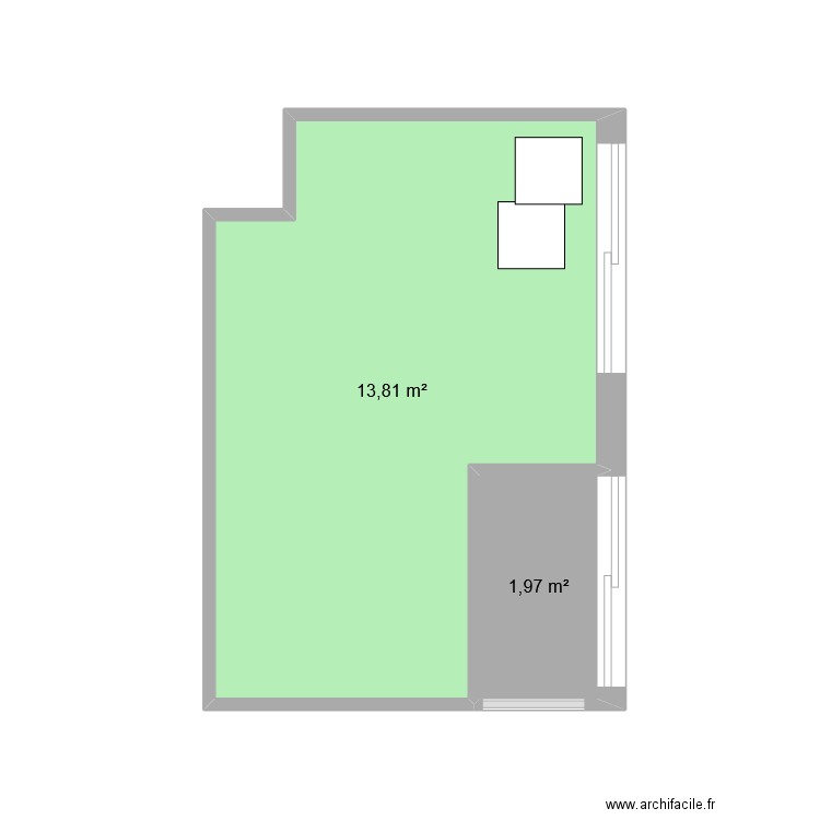 Mimosas. Plan de 2 pièces et 16 m2