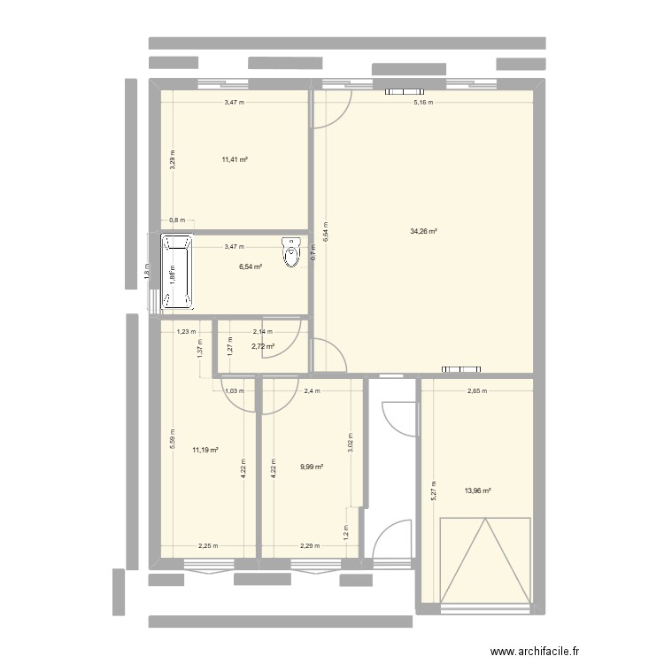 maison b. Plan de 7 pièces et 90 m2