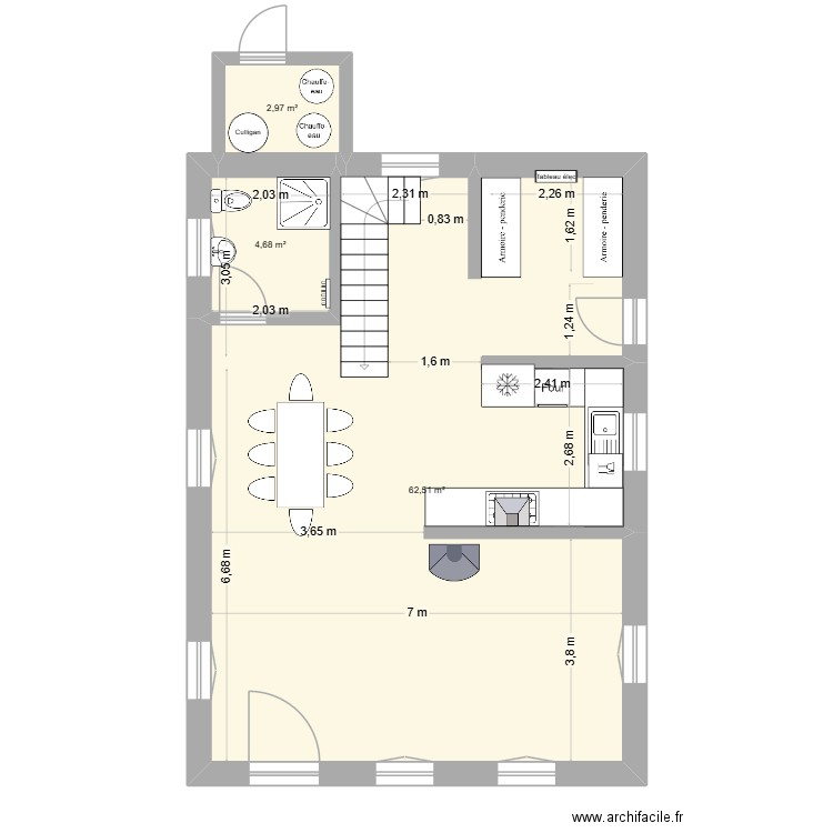 rez Vuissens Projet V2. Plan de 3 pièces et 70 m2