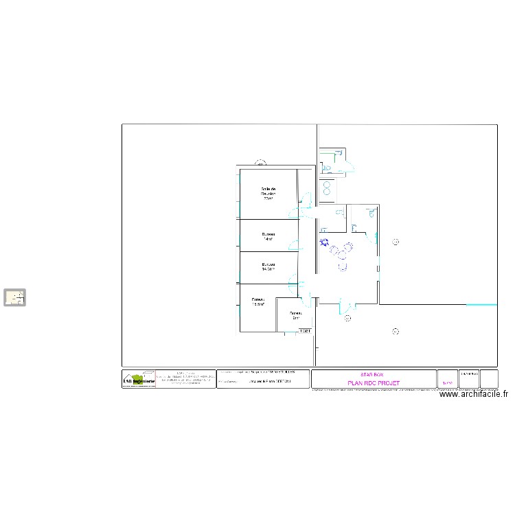 bureau. Plan de 1 pièce et 11 m2