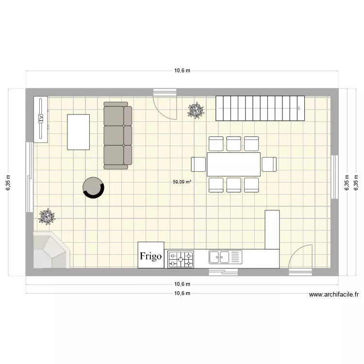 brox pièce a vivre. Plan de 1 Pièce et 59 m² brox pièce a vivre. Plan de 1 Pièce et 59 m²