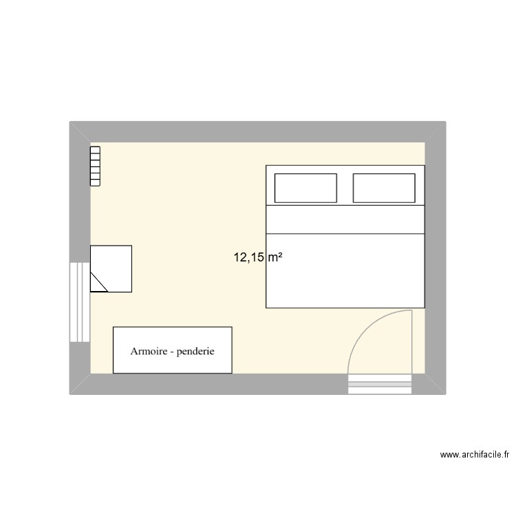 chambre. Plan de 1 pièce et 12 m2