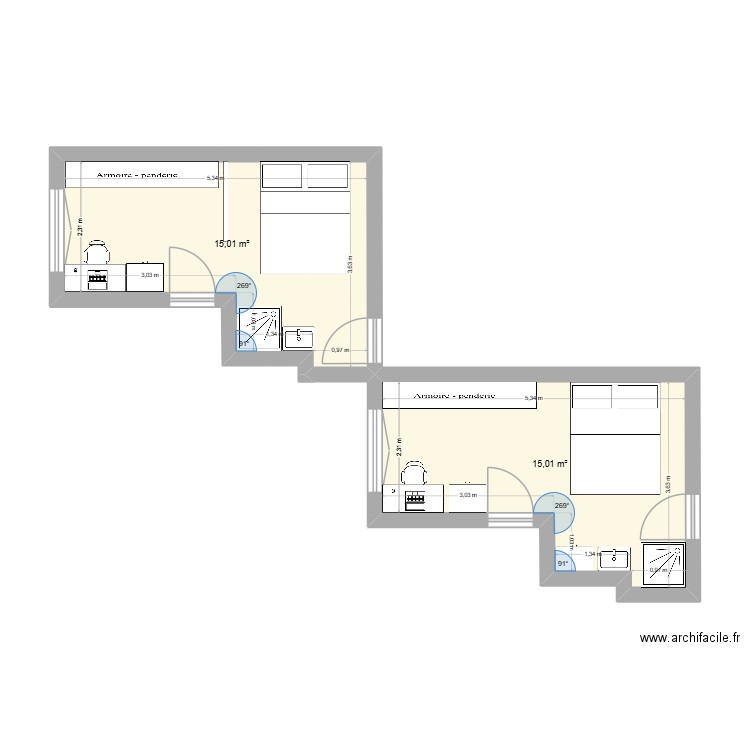 test 1. Plan de 2 pièces et 30 m2