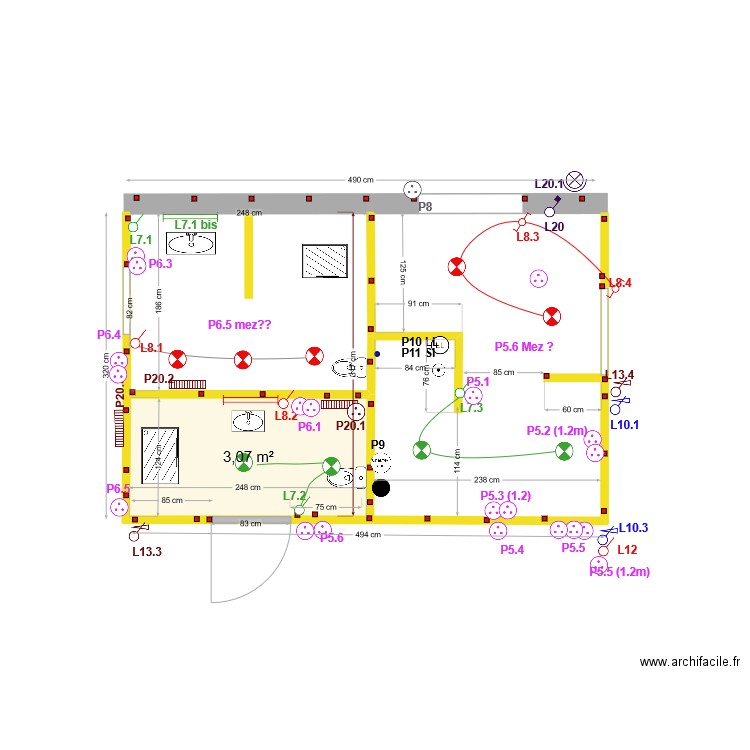 SdB entree ELEC. Plan de 1 pièce et 3 m2