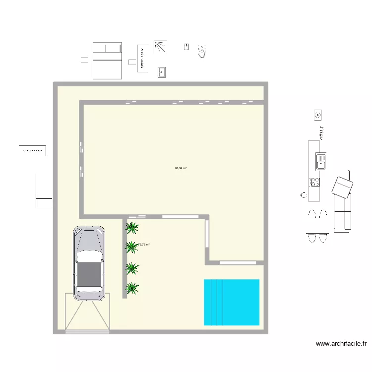 Bain Boeuf Diane nu. Plan de 2  et 142 m²