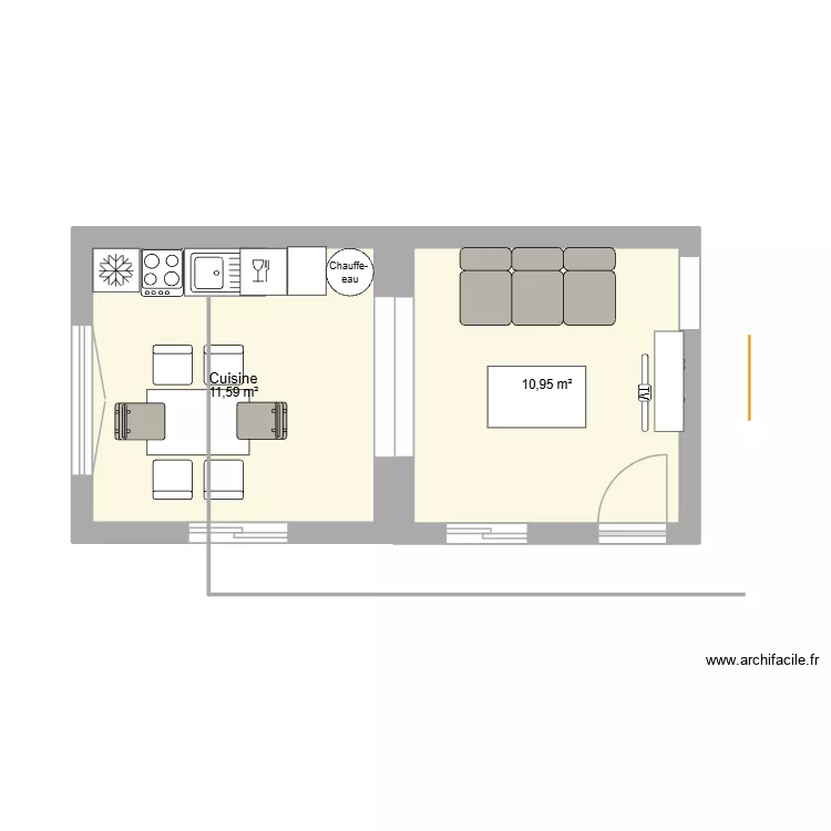 amenagement gite cuisine. Plan de 2 Pièces et 23 m² amenagement gite cuisine. Plan de 2 Pièces et 23 m²