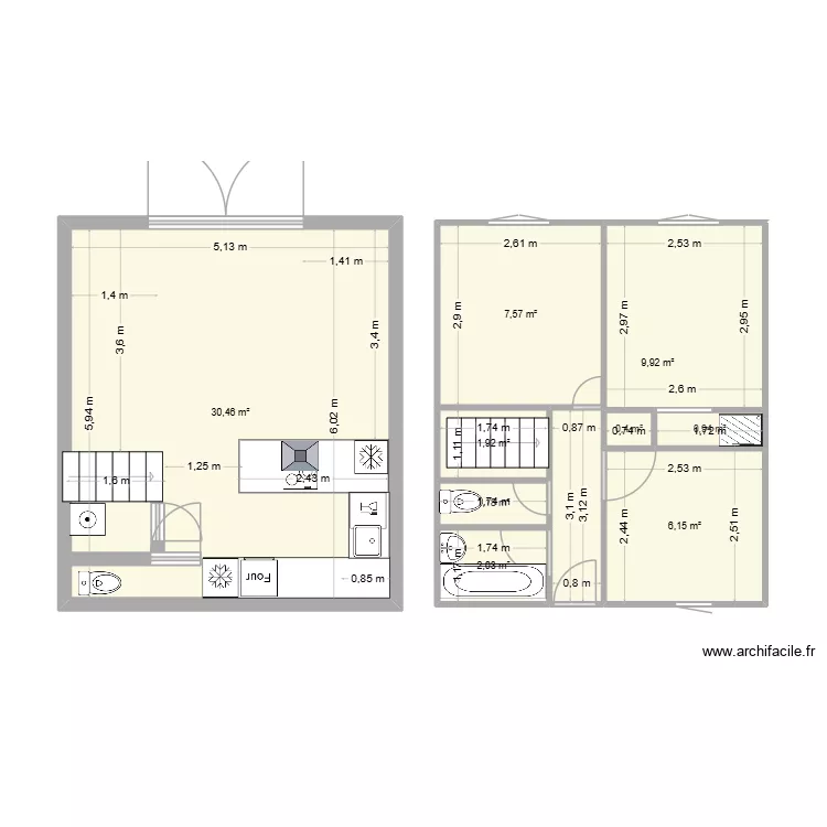 MAISON. Plan de 9  et 61 m²