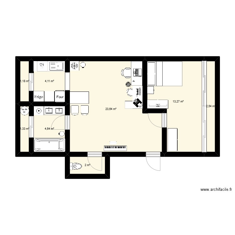 LHEU. Plan de 8 pièces et 53 m2