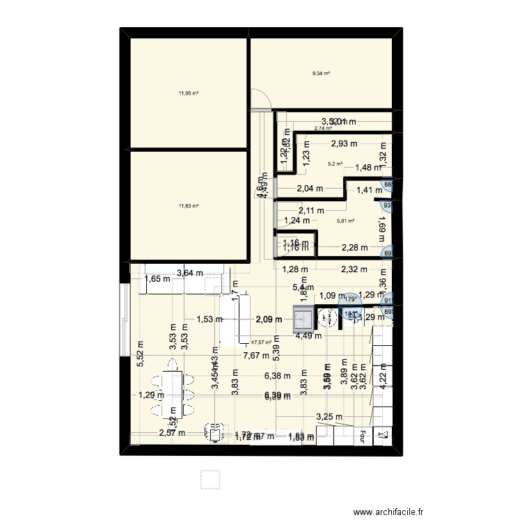 Habitation. Plan de 7 pièces et 96 m2