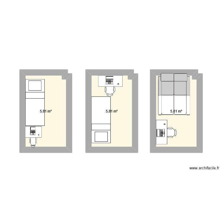 Bureau v1. Plan de 3 pièces et 17 m2