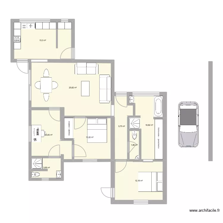 Plan d'une maison. Plan de 9  et 95 m²