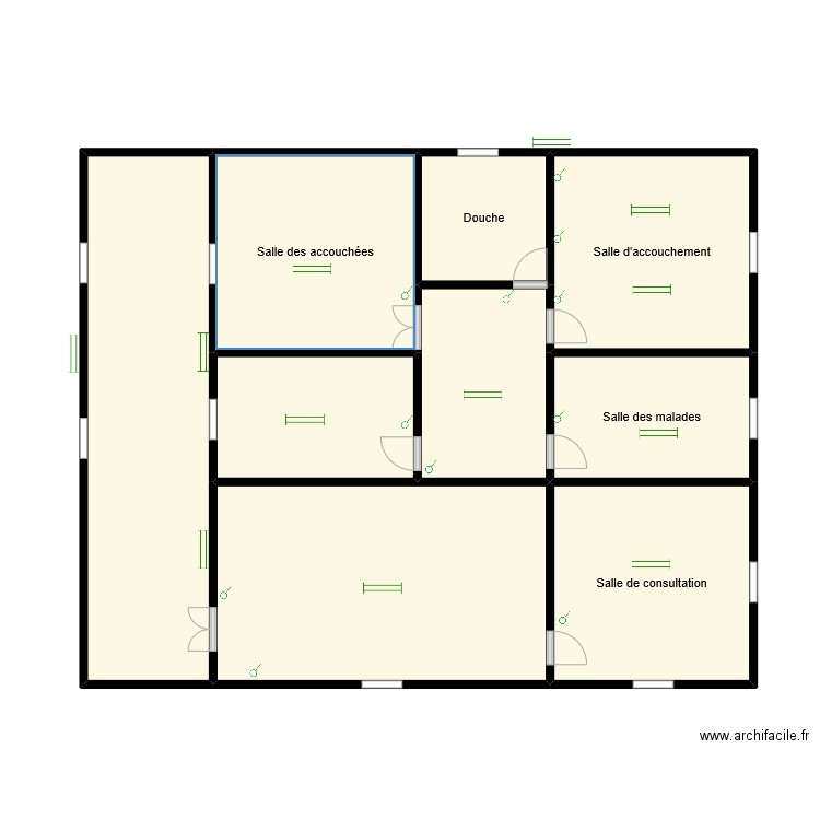 Maternité MEDESSEDJI. Plan de 9 pièces et 75 m2