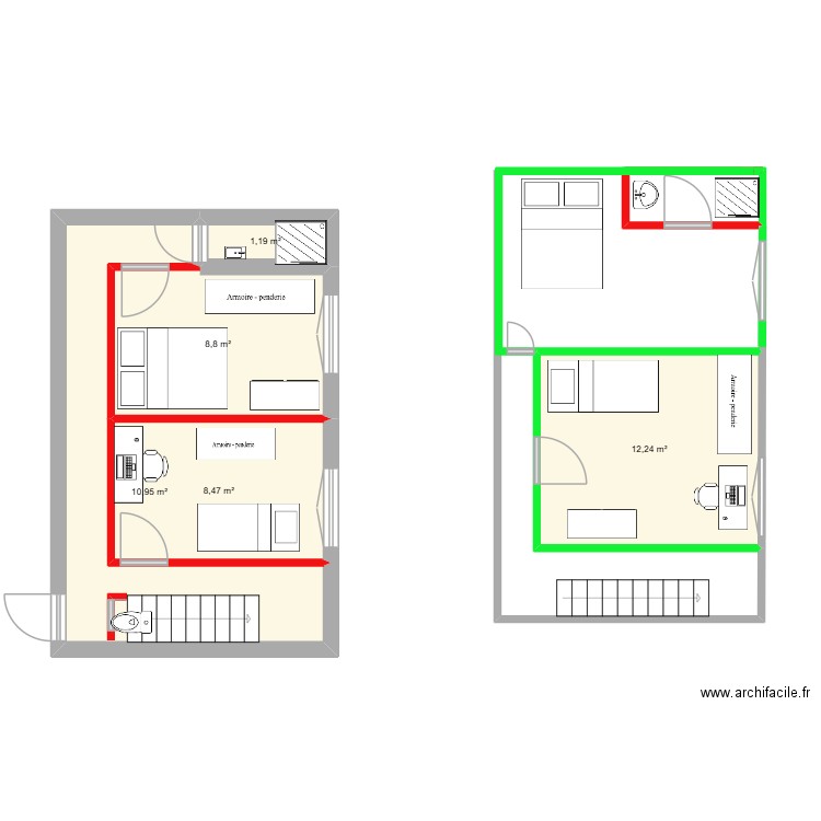 sous sols. Plan de 5 pièces et 42 m2