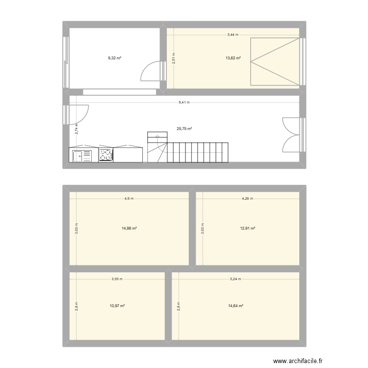 3bis Rouget. Plan de 7 pièces et 102 m2