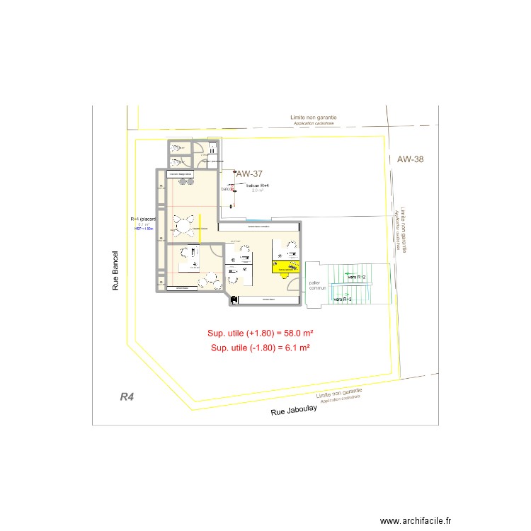 R+4 / RH / Travaux lourd. Plan de 10 pièces et 62 m2