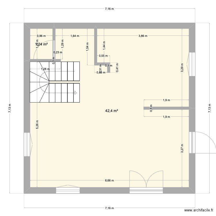 étang. Plan de 2 pièces et 44 m2
