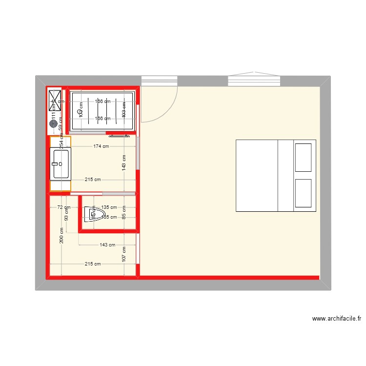 SdB Dressing Ch Parentale-2. Plan de 5 pièces et 42 m2