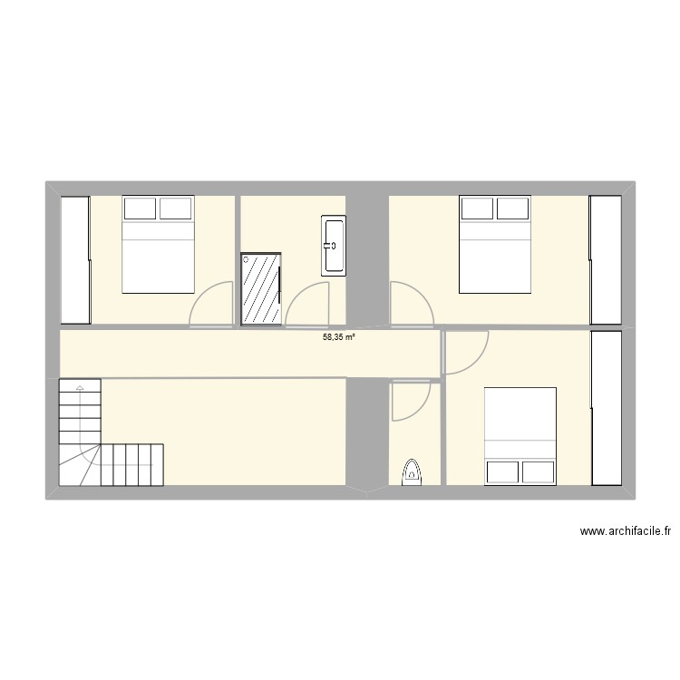etage 2. Plan de 1 pièce et 58 m2