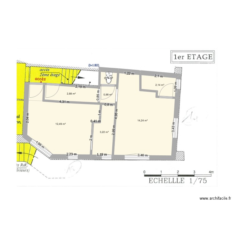 2 studios en réno. Plan de 7 pièces et 37 m2